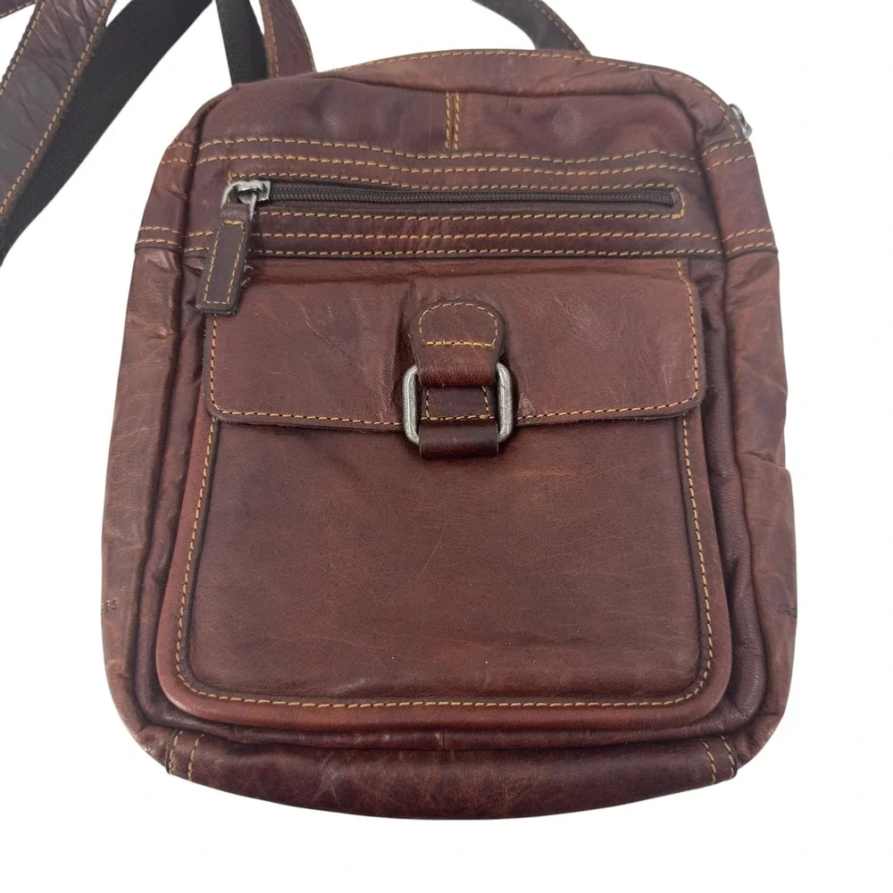 Jack Georges Brown Leather Crossbody Messenger Bag Small Vertical Tablet Bag
